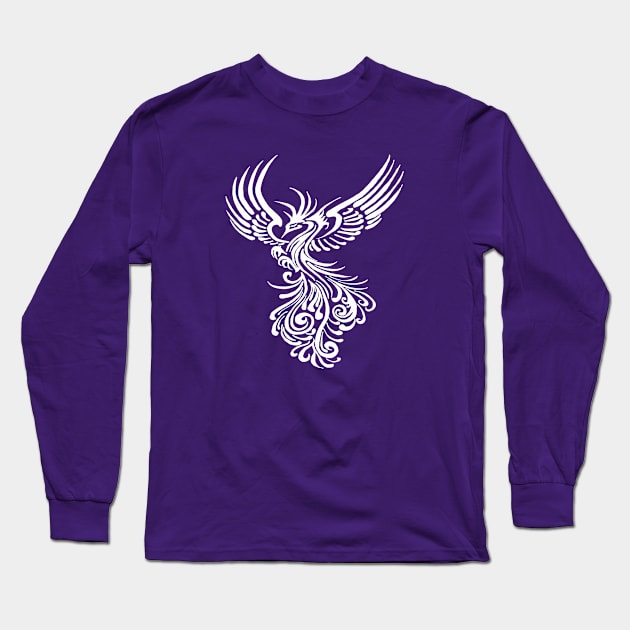 Mythical Phoenix Creature In Flight Artistic Illustration White Long Sleeve T-Shirt by taiche